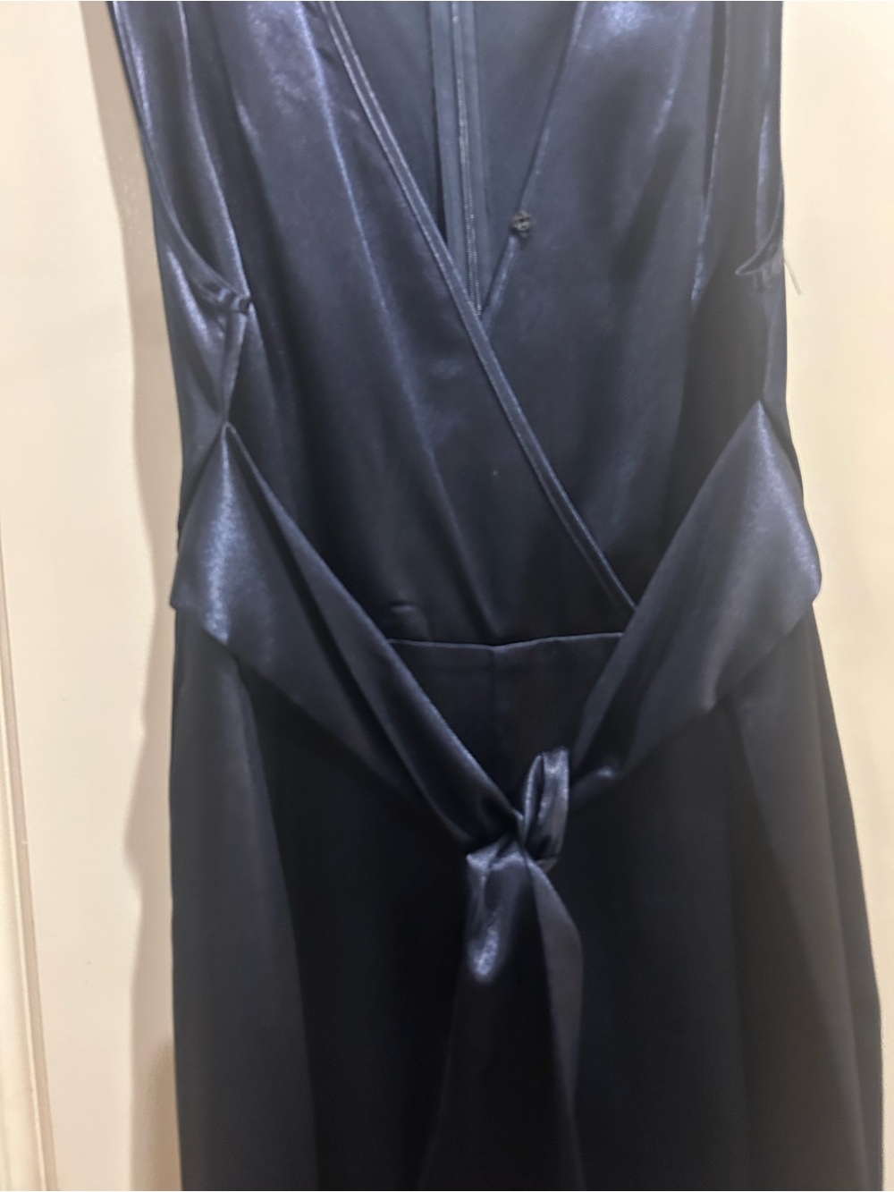 Navy Satin Wrap-Front Jumpsuit - Picture 10 of 15